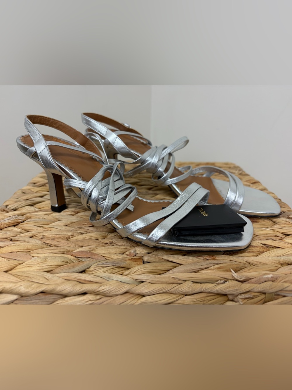 Maje Silver Knotted Strap Slingback Heels